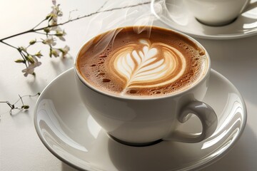 Obraz premium A stunning close-up image of a steaming hot caramel coffee