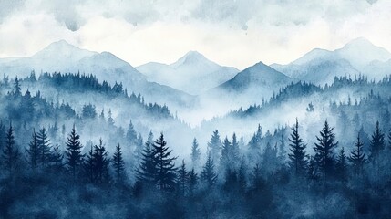 Mountains landscape with pine forest in winter time