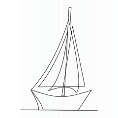 Single line continuous drawing of sailboat or yacht one line drawing outline vector art illustration	