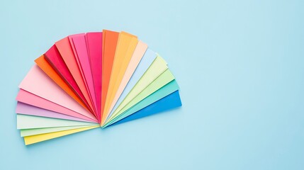 paper color swatches arranged in fan shape on light blue background