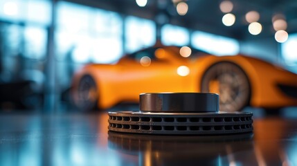 High-Performance Brake Pads with Sleek Sports Car Background - Quality and Design Emphasis