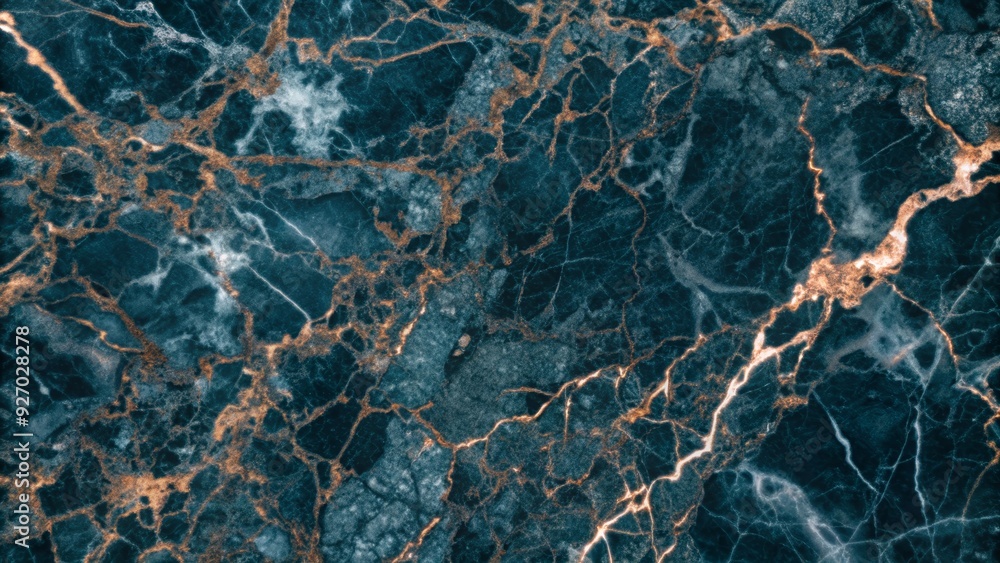 Poster this image features a close-up of teal and gold marble, showcasing intricate veins and patterns. the