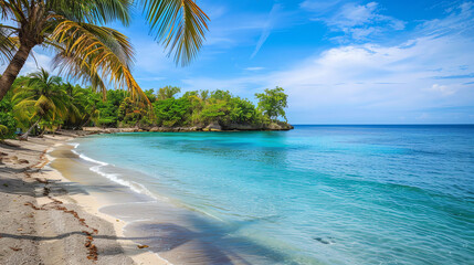  beach with clear blue water and palm trees