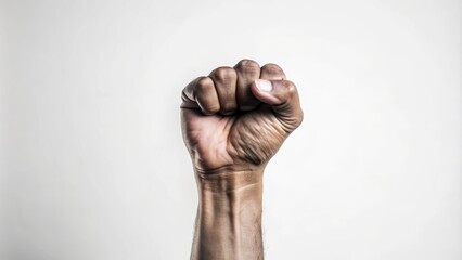 A single raised fist, representing power, solidarity, defiance, and a call for change.