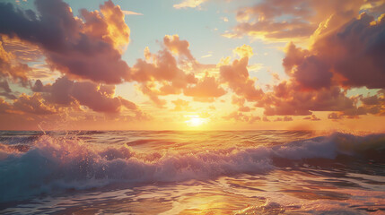 Fototapeta premium sunset over the ocean, with a vibrant orange and purple sky