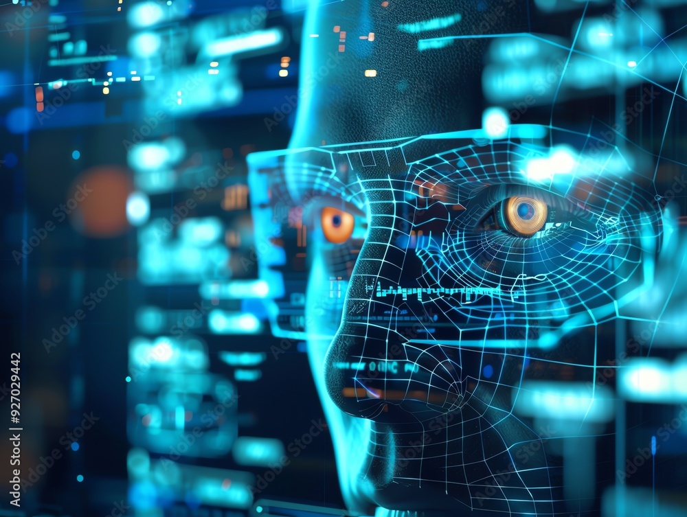 Aufkleber artificial intelligence, virtual hologram interface, advanced analytics, techinspired setting