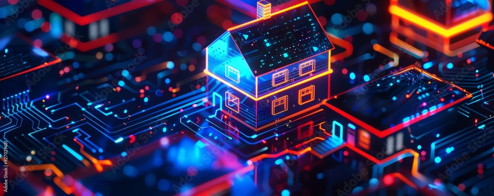 Poster iot devices, secure data encryption, holographic interface, advanced smart home