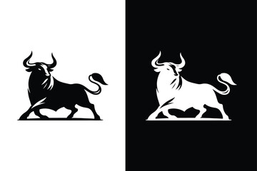 Bull silhouette icon. Vector image of animal. Bull template vector logo black white background.