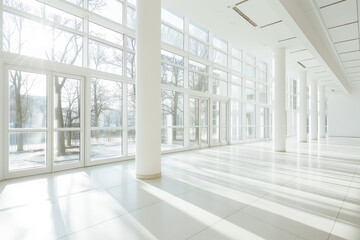 Obraz premium Bright Modern Minimalist Interior with Large Windows and Natural Light