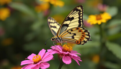 Obraz premium A butterfly is sitting on a yellow flower