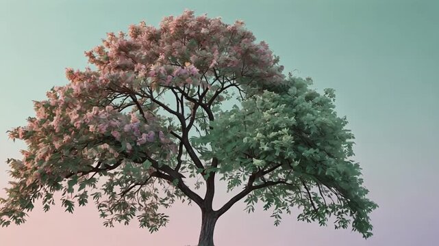 A minimalistic tree with pastel leaves in mint green, blush pink, and light lavender, centered on a soft, neutral background for a calm, natural aesthetic, ideal for soothing phone wallpaper.