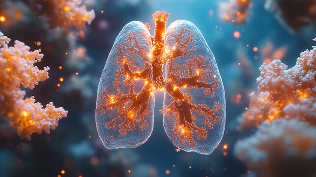3D Human Lungs with Allergic Reaction: A detailed rendering showing the effects of an allergic reaction on lung tissue, including inflammation.