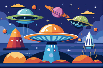 Flying Saucers and a Rocket Landing on a Distant Planet