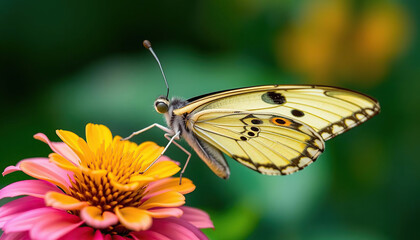 Fototapeta premium A butterfly is sitting on a yellow flower