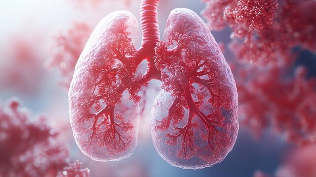 3D Lungs with Pulmonary Embolism: A detailed rendering showing the impact of a pulmonary embolism on the lungs blood vessels.