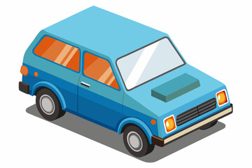 Blue Retro Car with Orange Windows and Yellow Lights