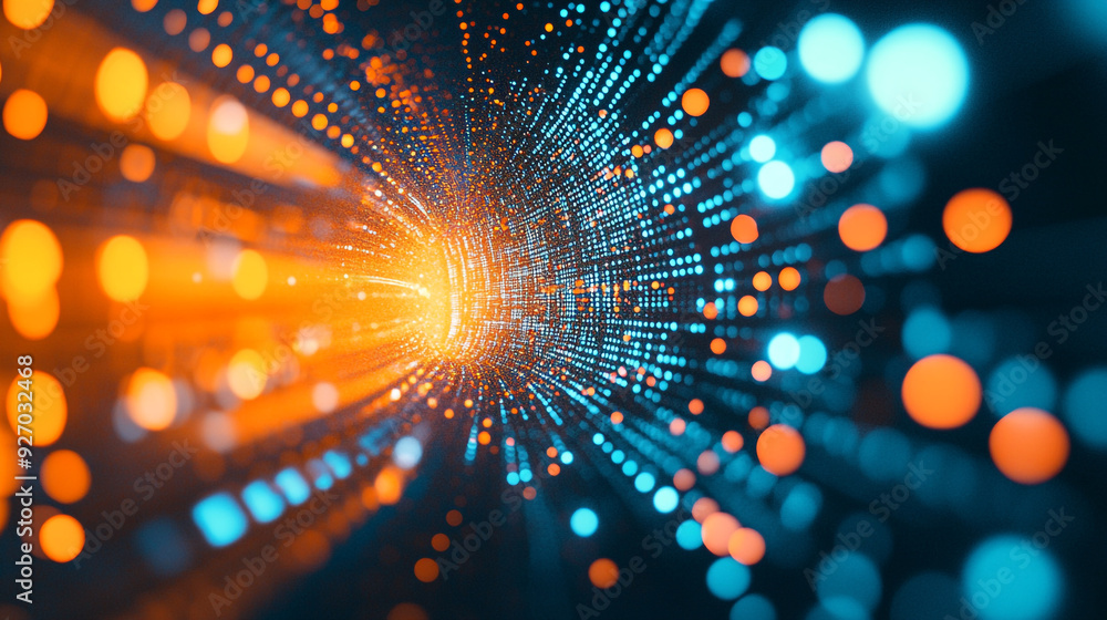 Aufkleber abstract representation of data flow with blue and orange particles in a dynamic web of light