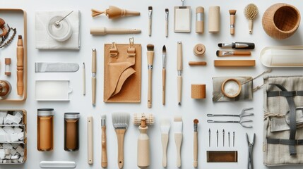 natural flat lay , flat lay composition , work equipment flat lay , minimalist flat lay , negative space flat lay