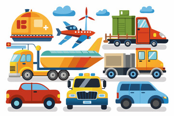 A Collection of Colorful Vehicles and Transportation Elements