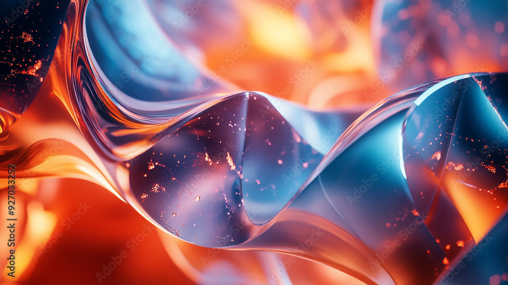 Poster colorful abstract patterns swirl in vibrant shades of blue and orange, creating a dynamic visual eff