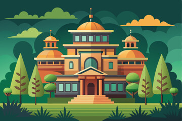 Fototapeta premium A Grand Building with Domes and a Green Lawn