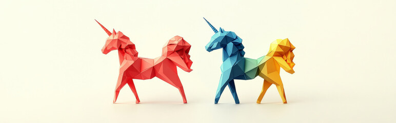 abstract minimalist unicorn composed of simple, geometric shapes, centered on a plain background