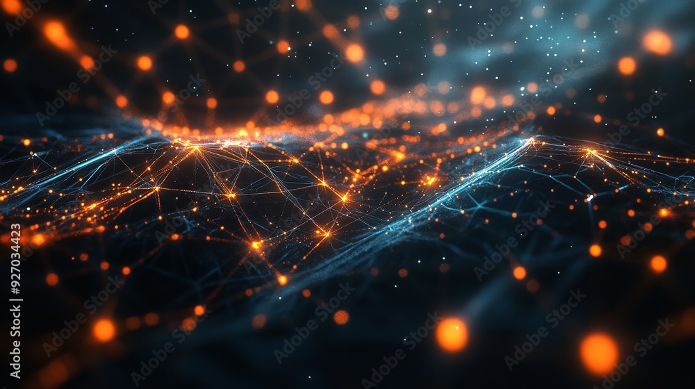 Poster abstract digital network with glowing connections, showcasing technology and data communication in a