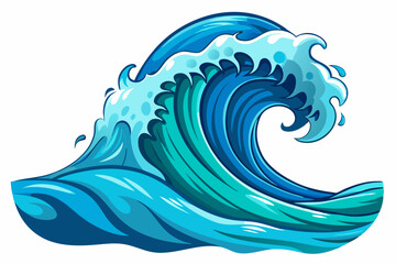 Cartoon Illustration of a Blue Ocean Wave