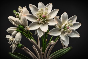 Beautiful white lilies on solid color background, closeup. Floral decor. ai generative