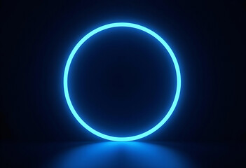 Obraz premium Glowing neon circle with a blue hue isolated on a deep black background