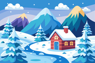 A Snowy Cabin Nestled Among Mountain Peaks