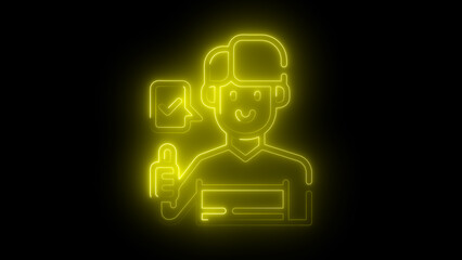 Fototapeta premium Neon Checkmark and Thumbs-Up Icon, Blue Glowing Happy Face, Luminous Approval Symbol, Modern Positive Feedback, Neon Agreement Icon, Glowing Thumbs-Up.
