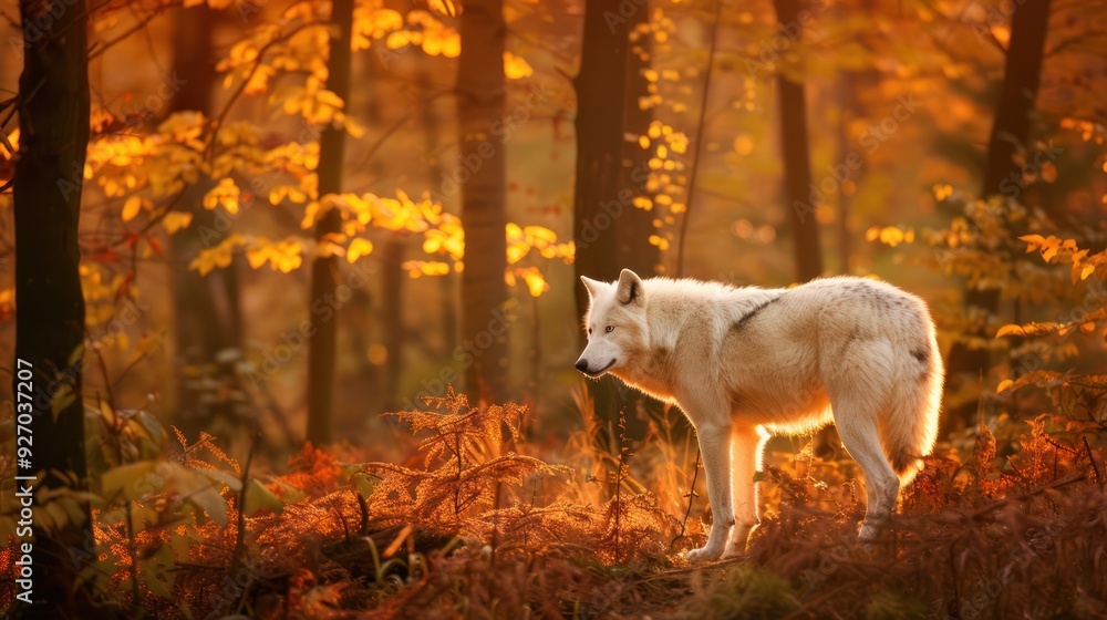 Canvas Prints Majestic Wolf in Golden Forest