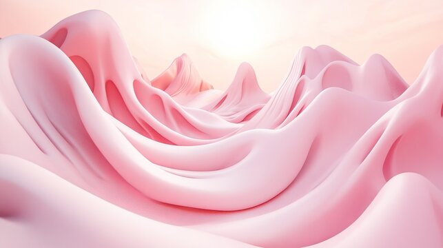 Soft pink surreal landscape with abstract organic forms that blend seamlessly into the background, creating a serene and imaginative scene.