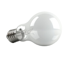 A single lightbulb lies on a white background. The lightbulb is a standard incandescent bulb with a clear glass bulb and a silver metal base. 