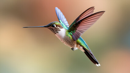 Naklejka premium A vibrant iridescent hummingbird in midflight ai generative