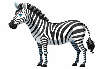 Fototapeta premium Cartoon Zebra with Blue Eyes Standing on White Background