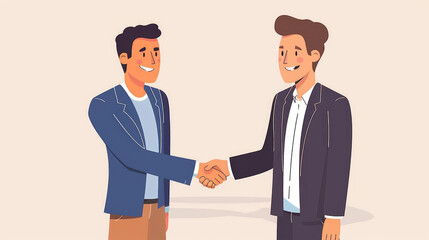 Obraz premium Two businessmen shaking hands. They are both smiling and look happy. 