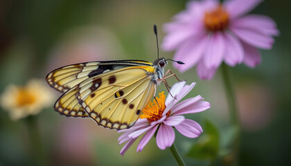 Fototapeta premium A butterfly is sitting on a yellow flower