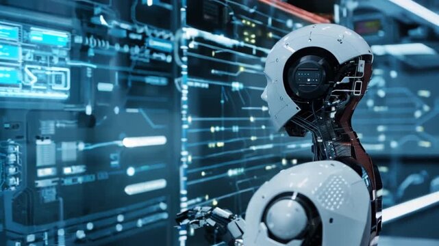 AI robots, automation, RPA, graph background, company digital transformation.
