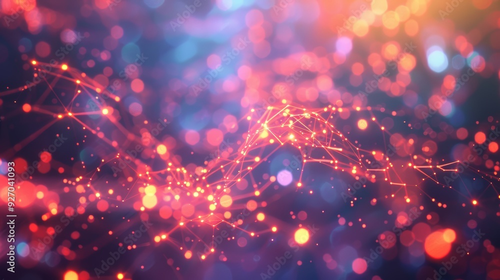 Poster vibrant 3d rendering of neural network connections with bright glowing effects