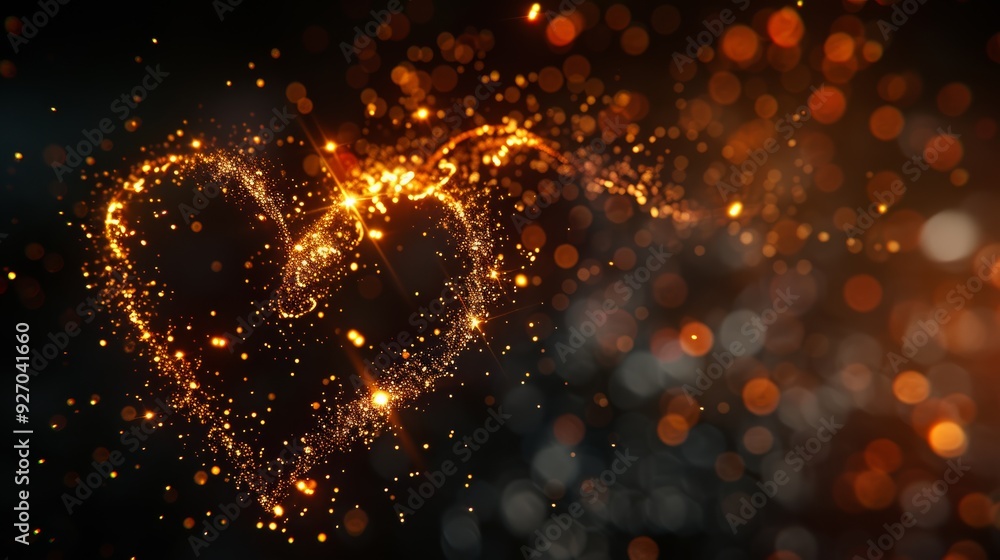 Aufkleber sparkling particle heart glowing on a dark background, copy space