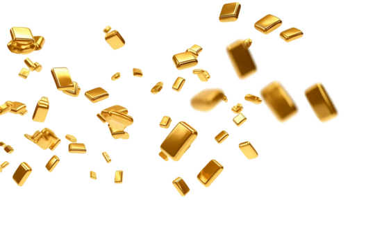 Flying gold bars with white background