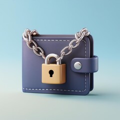 A secure wallet with a lock and chain, symbolizing protection of personal finances and valuables in a minimalist style.