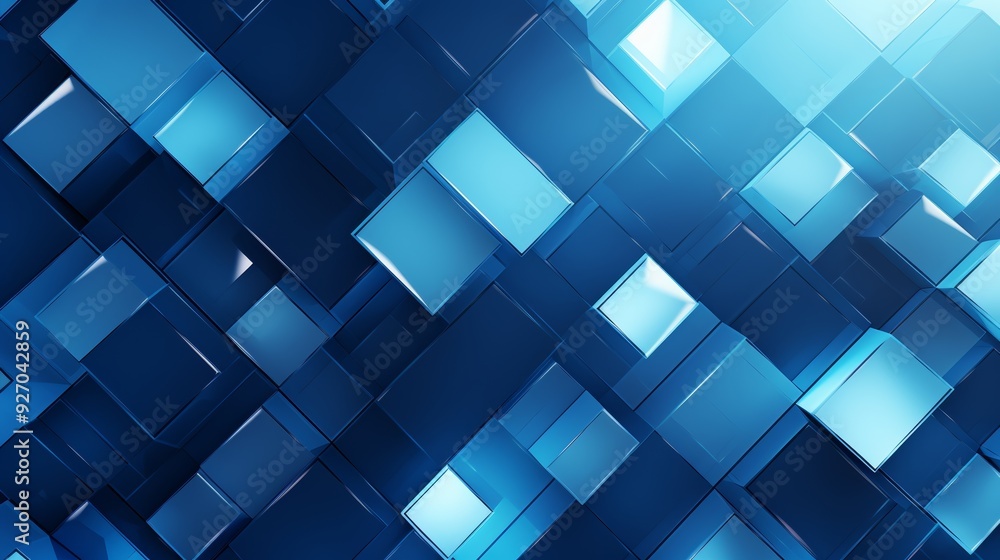 Poster photograph of a modern abstract blue background with interlocking diamonds and squares in a complex geometric pattern, reminiscent of the Bauhaus design movement. 