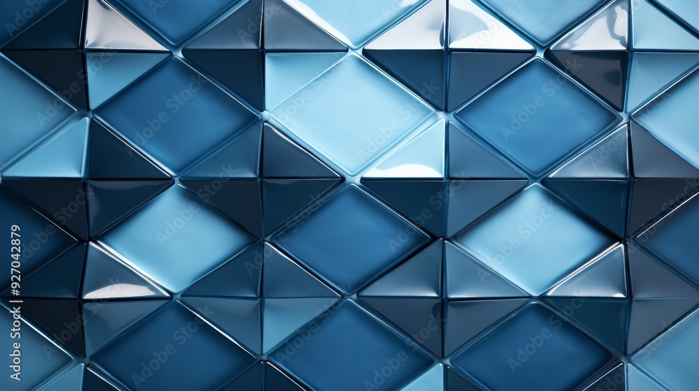Poster photograph of a modern abstract blue background with interlocking diamonds and squares in a complex geometric pattern, reminiscent of the Bauhaus design movement. 