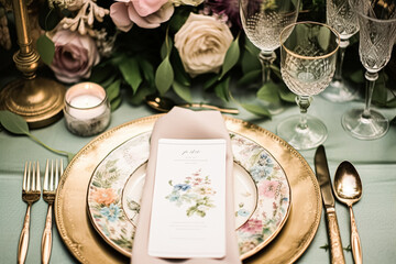 Floral wedding table decor, holiday tablescape and dinner table setting, formal event decoration for wedding reception, family celebration, English country and home styling inspiration