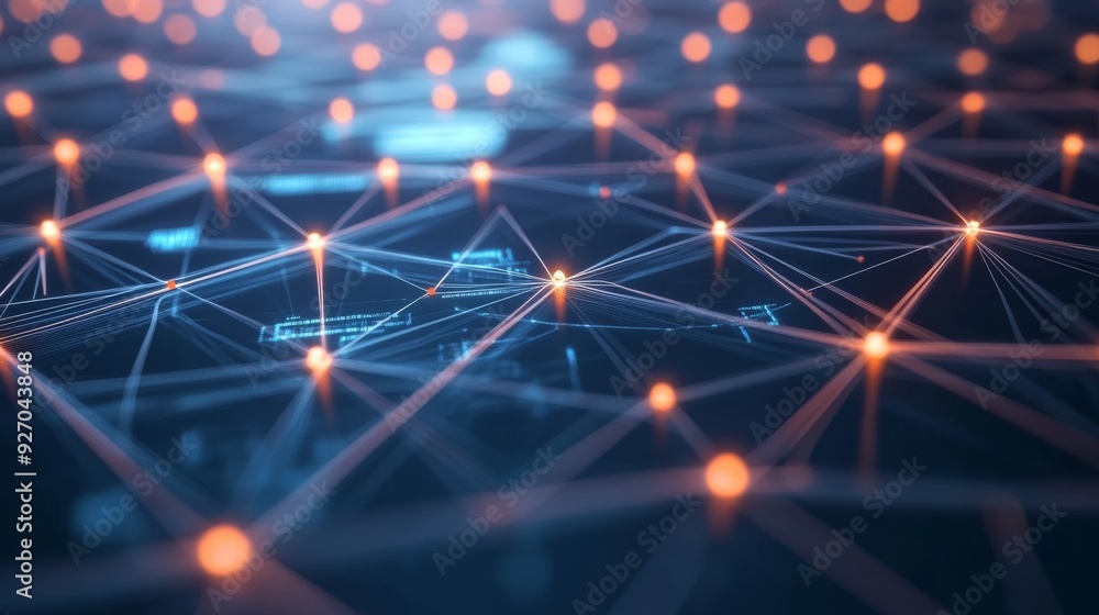 Poster modern communication network with glowing lines