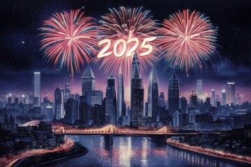 New Year 2025 Celebration with Fireworks