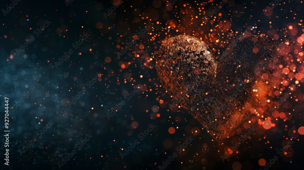 Aufkleber Heart of glowing particles with a glitter effect on dark background